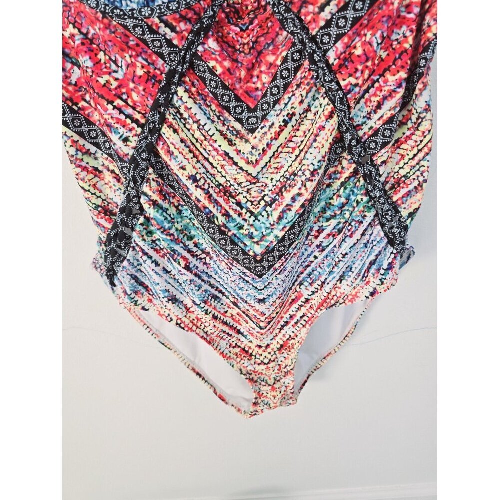 Meet Curve Multicolored Plunge Underwire Molded Cups One Piece Swimsuit 4X 4XL - Picture 5 of 12